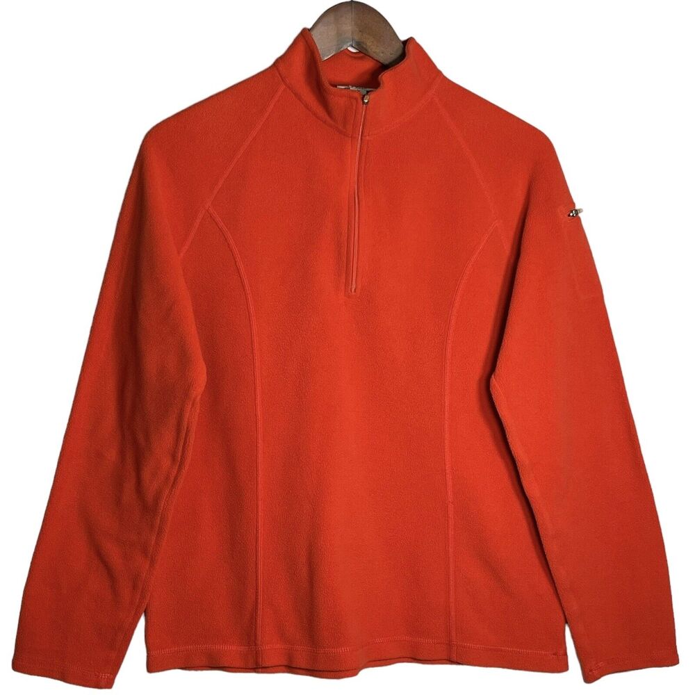 L.L.Bean 1/4 Zip Fleece Sweater Women Size M‎ Orange Long Sleeve High-Neck